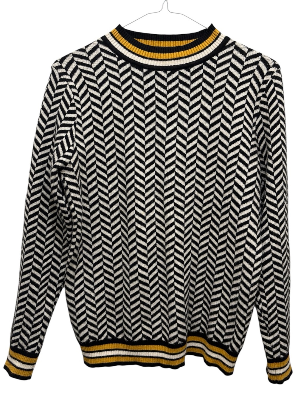 MaxMara Wool Chevron Crewneck Sweater with Yellow Trim